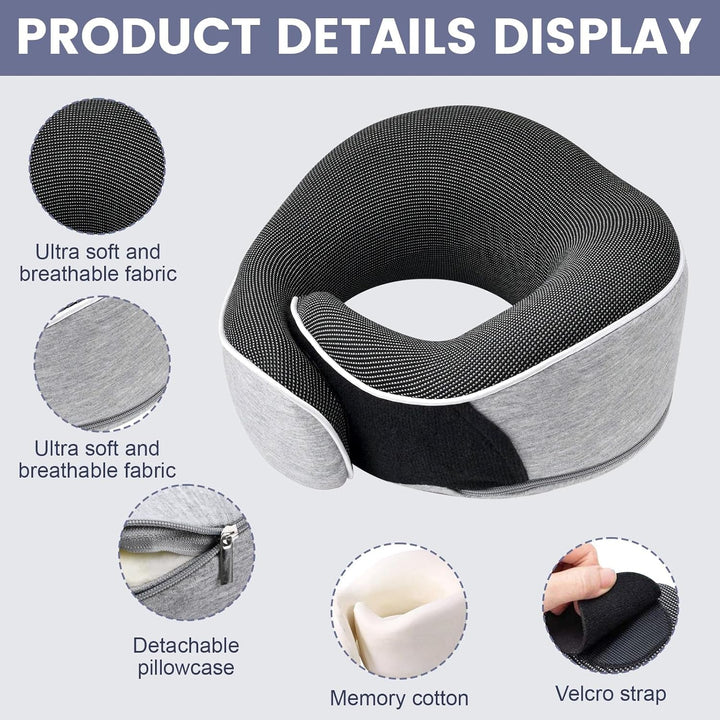 Pernă pentru gât, pernă de călătorie din spumă de memorie, pernă pentru gât din spumă de memorie, design ergonomic, cu mască pentru ochi, 2 dopuri de urechi și pungă de depozitare, perfectă pentru a dormi pe drum atunci când călătoriți
