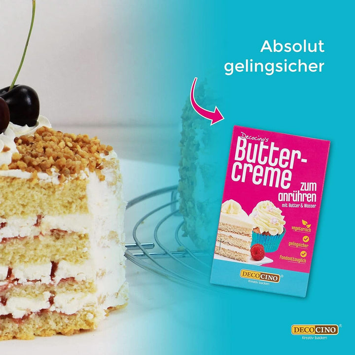 DECOCINO Buttercream Ready Mix (Set de 3 - 3 x 250 grame), pentru glazură, umplere și ornare, ideal pentru prăjituri, creme și torturi 