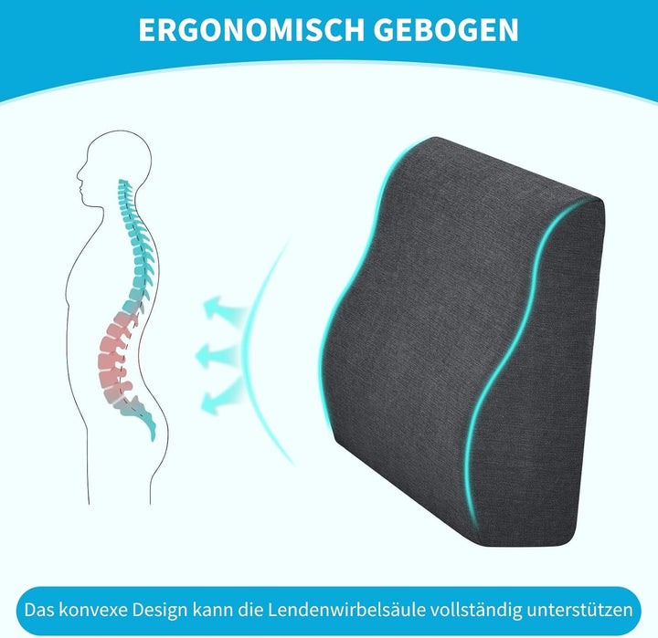 TANYOO Pernă de spate pentru scaun de birou, scaun auto, scaun cu rotile Pernă lombară pentru persoanele cu dureri de spate inferioare cu spumă Meomory Pernă ergonomică lombară Capac lavabil Gri închis