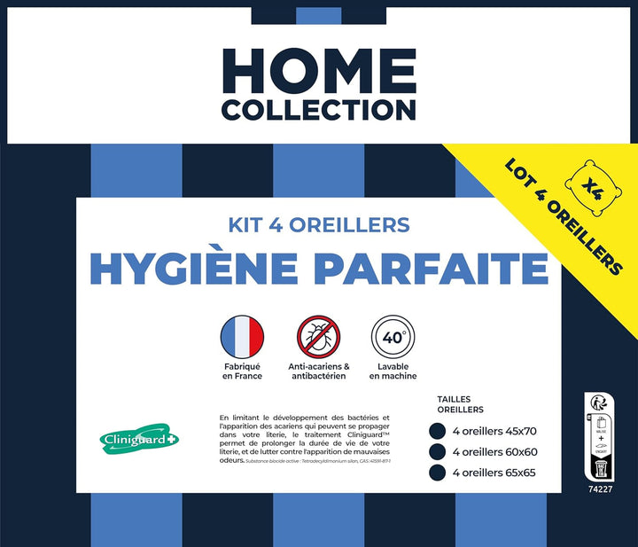 Bleu Câlin Home Collection Set de 4 perne Cliniguard Anti-Mite White 60X60 Cm