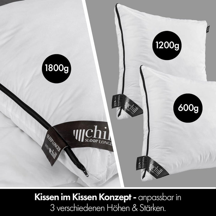 Pernă 80X80 Cm - design 2 în 1 - pernă în pernă - pernă de dormit mare respirabilă și lavabilă și 100% vegană - 2 perne 3 opțiuni - pernă cu umplutură 600G & 1200G