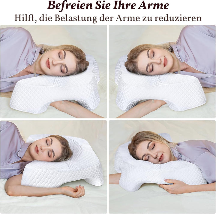SAHEYER Pernă pentru dormit lateral cu braț, pernă ortopedică ergonomică, pernă din spumă de memorie pentru gât și umăr, pernă pentru gât cu brațe multiangulare pentru multe poziții de dormit (alb)
