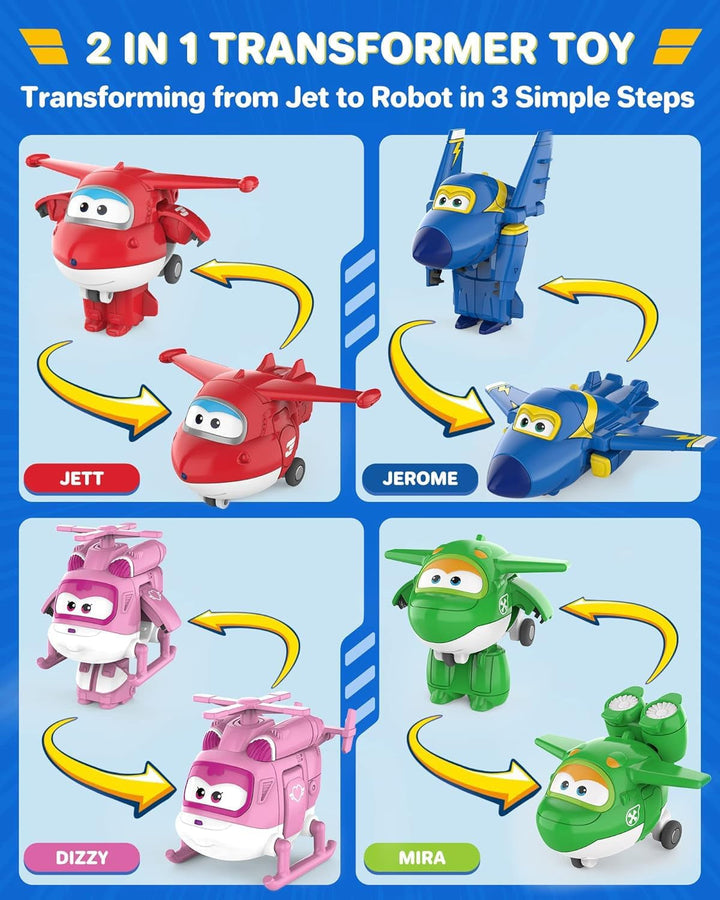 Super Wings Transform-A-Bots World Airport Crew - Seria 1 - Crew Collector's Pack - 15 figuri de jucărie - Figuri de 5,1 cm
