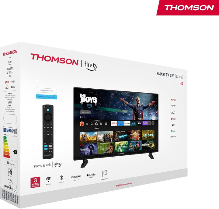 Thomson 32'' (80 Cm) HD – LED Fire TV – Alexa-Sprachsteuerung, Airplay-Unterstützung, Triple Tuner, Bluetooth, HDMI, Usb-Anschlüsse, AV in Und CI+ – 32HF2S34 – 2024