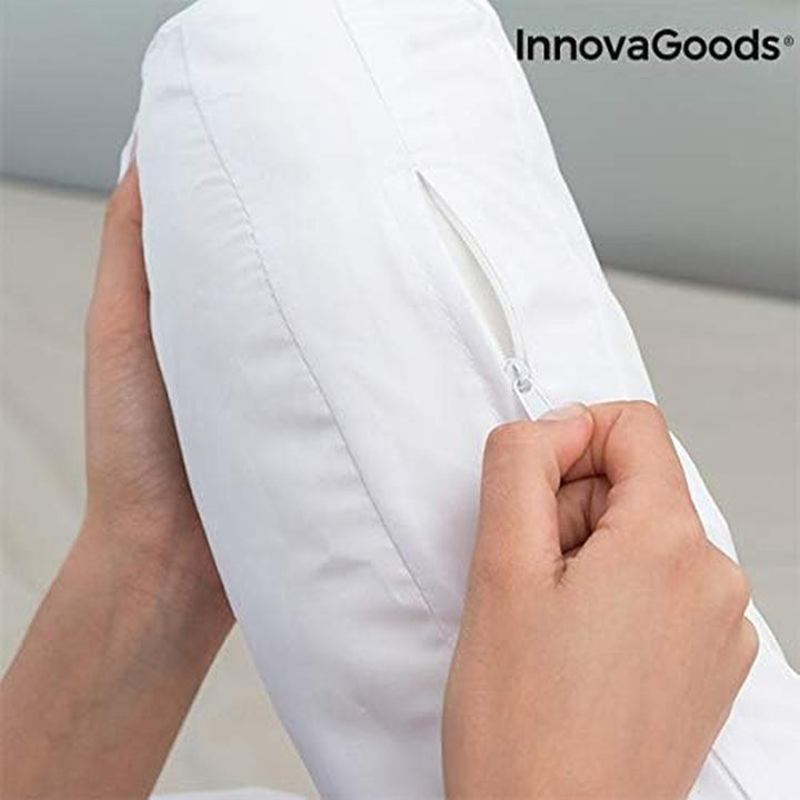 Innovagoods - Pernă ergonomică în formă de U pentru somn lateral, Ideală pentru sarcină, Promovează respirația liniștită, Reduce sforăitul, Bumbac și poliester, Alb, 39 X 57 X 14 Cm