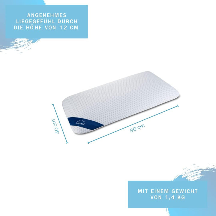 Genius Eazzzy pernă din spumă 40X80 Cm înălțime 10Cm - Pernă de susținere a gâtului cu 2 grade de duritate + spumă de gel de răcire - Pernă de dormit pentru cei care dorm lateral, pe spate și pe stomac împotriva durerilor de gât, poliester