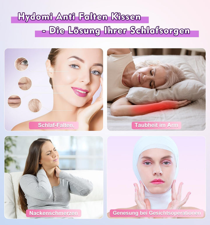 Pernă anti-rid Hydomi, 2-In-1, pernă de frumusețe anti-îmbătrânire, pernă ortopedică de sprijin pentru gât, pernă din spumă de memorie pentru dureri de gât și umăr, pentru a menține capul drept