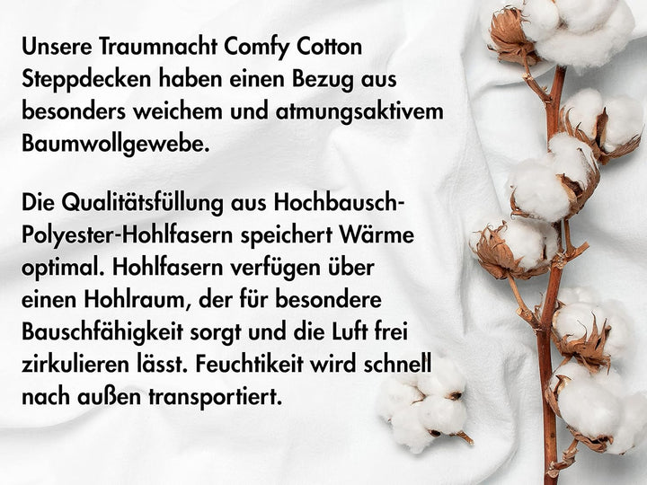 Traumnacht pernă confort cu capac din bumbac pur, pernă certificată Oeko-Tex cu fermoar, 80X80 Cm, Dezvoltat în Germania