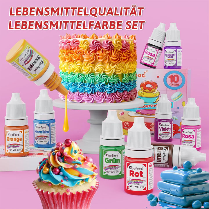 Lebensmittelfarbe - 10 Farben Lebensmittelfarbe Flüssig, Hochkonzentrierte Lebensmittelfarben, Flüssige Food Coloring Für Kuchen Backen, Kekse, Macaron, Fondantieren, DIY Slime - 6Ml