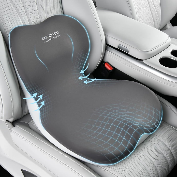Coverado Pernă de scaun și pernă de susținere lombară O singură bucată pentru scaun de birou și scaun auto, pernă ergonomică de susținere a spatelui din spumă de memorie, pernă de ușurare a durerii sciatice și a spatelui și a tailbone-ului