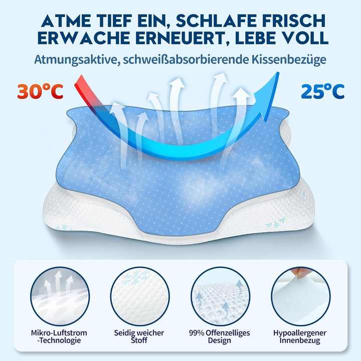 Cloudétoile pernă pentru gât pernă din spumă cu memorie - pernă ortopedică ergonomică 2 în 1 pernă din spumă visco pernă pentru dormit lateral, pernă de susținere a gâtului reglabilă pe înălțime pernă din spumă cu memorie, alb 64X38X12 cm