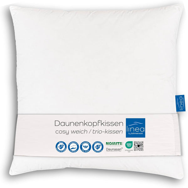 LINEA by Böhmerwald - Cosy - Pernă moale cu 3 camere, 80 X 80, Interior:100% pene, Camere exterioare:90% puf/10% pene, Potrivit pentru alergici, Lavabil până la 60°C, Produs în Germania