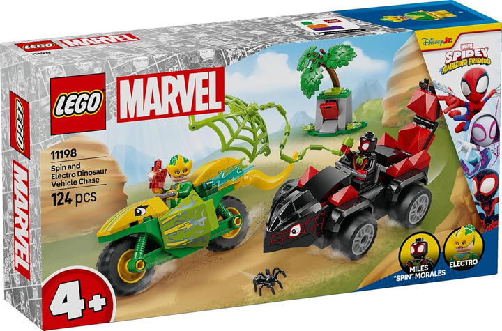 LEGO Marvel Action Fun With Spin And Electro In Their Dino Speedsters, Buildable Superhero Car For Boys And Girls From 4 Years, Hero Set With Toy Car, Spidey And His Super Friends 11198