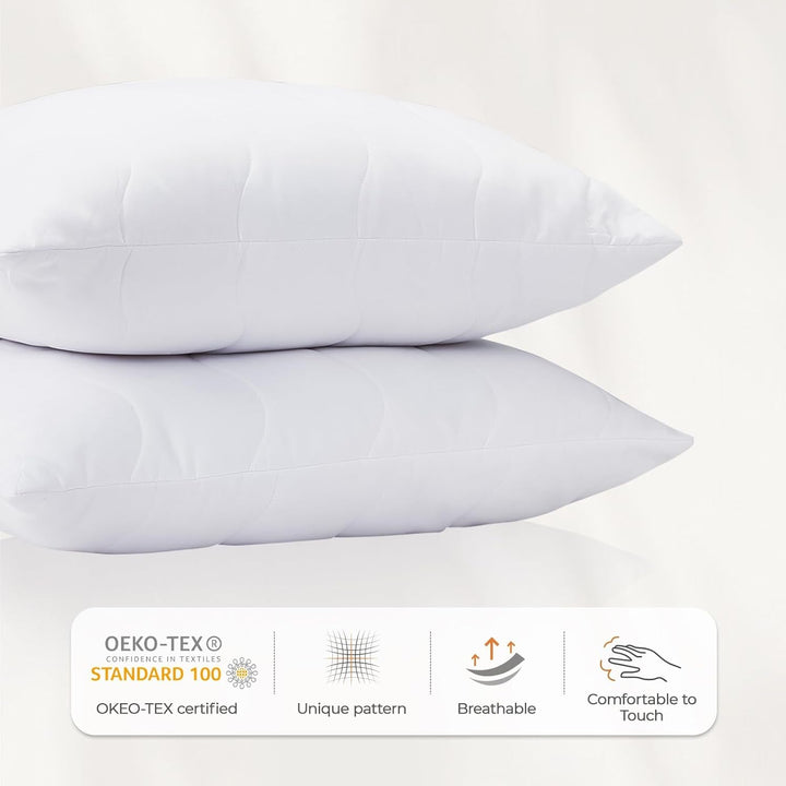 Pernă Sweetnight 40X40 Set de 2, umplutură de pernă din fibre de lemn din poliester, pernă moale și de susținere pentru toate pozițiile de dormit, pernă de dormit respirabilă, lavabilă cu fermoar