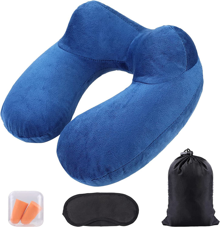 Aiqinu Pernă gonflabilă pentru gât Pernă de călătorie, Compact Quick Neck Pillow gonflabil cu capac de pernă lavabil pentru călătorii cu mașina, avionul, trenul, biroul, familia