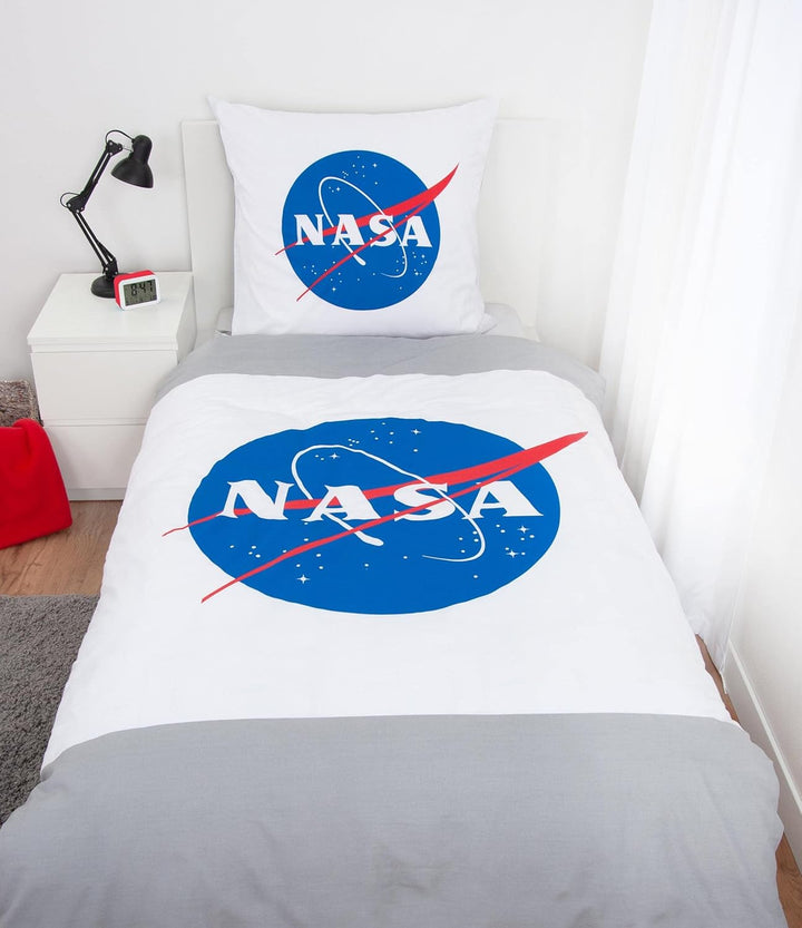 Herding NASA Bettwäsche-Set, Kopfkissenbezug 70 X 90 Cm, Bettbezug 140 X 200 Cm, Mit Leichtläufigem Reißverschluss, 100% Baumwolle/Renforcé, Grau/Weiß