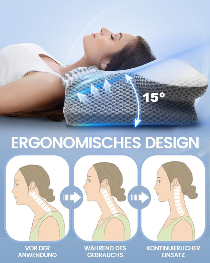 Pernă pentru gât 2 în 1 Pernă, pernă cu spumă de memorie, pernă ortopedică ergonomică, 2 înălțimi de dormit, pernă de sprijin pentru gât pentru sprijin lateral / spate / burtă