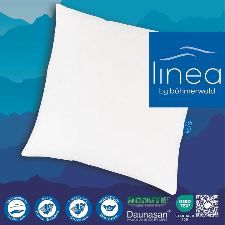 LINEA by Böhmerwald - Cosy - Pernă moale cu 3 camere, 80 X 80, Interior:100% pene, Camere exterioare:90% puf/10% pene, Potrivit pentru alergici, Lavabil până la 60°C, Produs în Germania