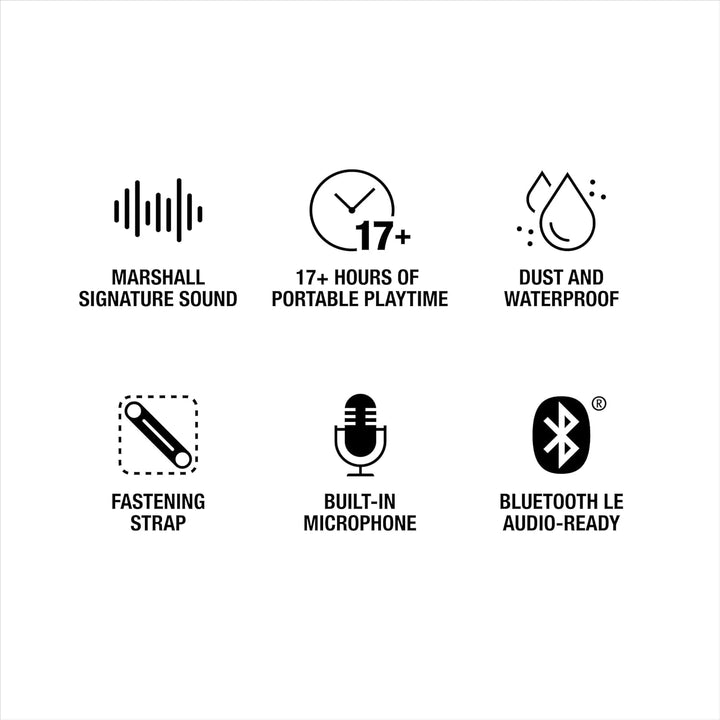 Marshall Willen II Difuzor Bluetooth, fără fir, peste 17+ ore de redare, IP67 rezistent la apă - negru și alamă