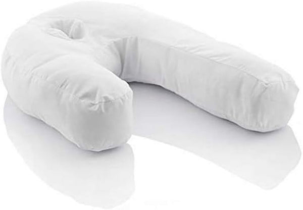 Innovagoods - Pernă ergonomică în formă de U pentru somn lateral, Ideală pentru sarcină, Promovează respirația liniștită, Reduce sforăitul, Bumbac și poliester, Alb, 39 X 57 X 14 Cm