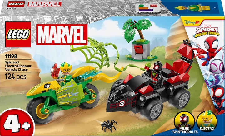 LEGO Marvel Action Fun With Spin And Electro In Their Dino Speedsters, Buildable Superhero Car For Boys And Girls From 4 Years, Hero Set With Toy Car, Spidey And His Super Friends 11198