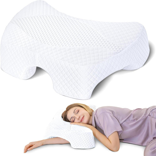 SAHEYER Pernă pentru dormit lateral cu braț, pernă ortopedică ergonomică, pernă din spumă de memorie pentru gât și umăr, pernă pentru gât cu brațe multiangulare pentru multe poziții de dormit (alb)