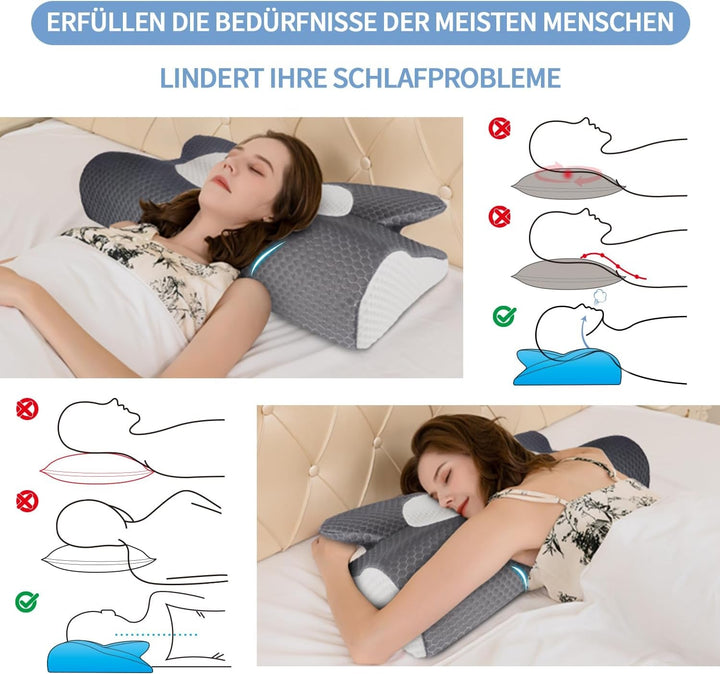 IDEA Pillow Pernă din spumă de memorie, pernă ergonomică Pernă ortopedică Durere de gât, pernă de dormit pentru dureri laterale de spate și abdominale, pernă pentru gât Pernă anti sforăit pentru adulți