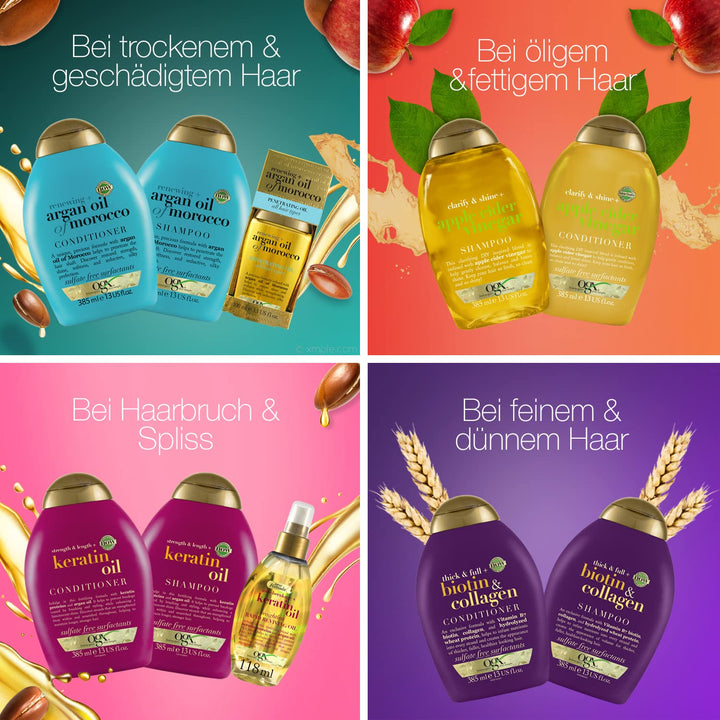 OGX Clarify & Shine Apple Cider Vinegar Shampoo, Klärende Haarpflege Mit Apfelessig, Sanftes Clarifying Shampoo Für Mehr Glanz, Kräftigendes Shampoo Ohne Sulfate (385 Ml)