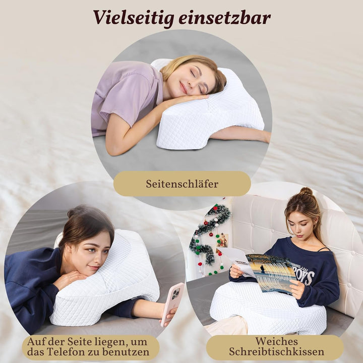 SAHEYER Pernă pentru dormit lateral cu braț, pernă ortopedică ergonomică, pernă din spumă de memorie pentru gât și umăr, pernă pentru gât cu brațe multiangulare pentru multe poziții de dormit (alb)