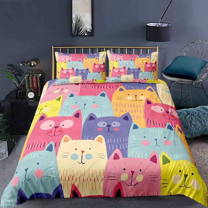 Kids Mädchen Cute Katze Kitty Katzenmotiv Bettwäsche Kinder Katzenbettwäsche Kinderbettwäsche Bed Duvet Cover Bedding Set 135×200Cm