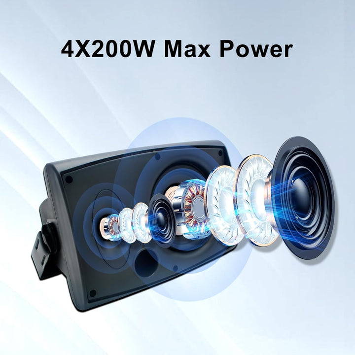 STUDIOFINIX 6,5 Zoll Outdoor-Lautsprecher Wandmontage 800W - Wasserdichte Und Leistungsstarke Audiolösung Für Innen/Außen, Haus, Terrasse, Garten, Hinterhof (4 Passiv-Lautsprecher Bundle/Schwarz)