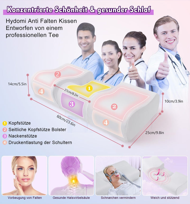 Pernă anti-rid Hydomi, 2-In-1, pernă de frumusețe anti-îmbătrânire, pernă ortopedică de sprijin pentru gât, pernă din spumă de memorie pentru dureri de gât și umăr, pentru a menține capul drept