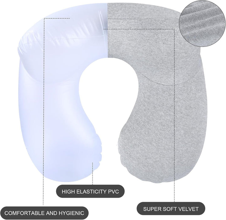 Aiqinu Pernă gonflabilă pentru gât Pernă de călătorie, Compact Quick Neck Pillow gonflabil cu capac de pernă lavabil pentru călătorii cu mașina, avionul, trenul, biroul, familia