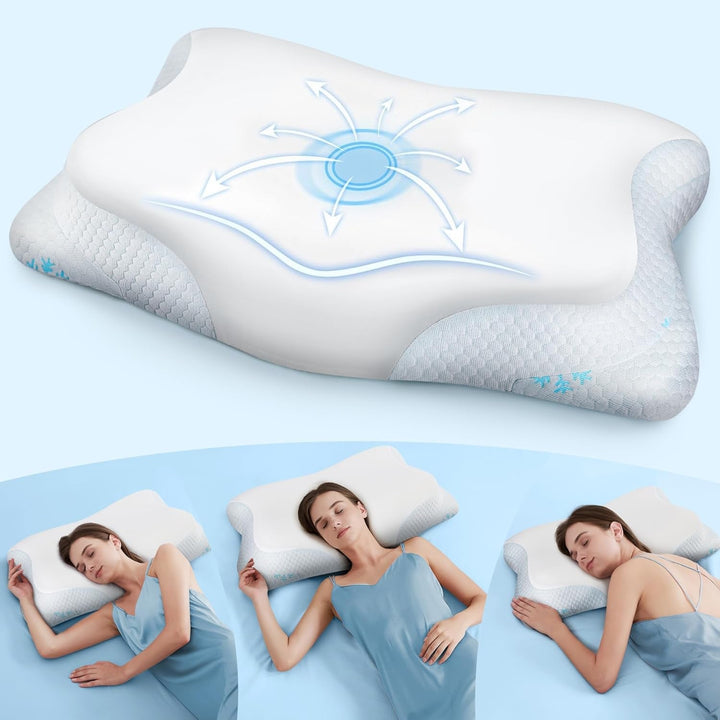 Cloudétoile pernă pentru gât pernă din spumă cu memorie - pernă ortopedică ergonomică 2 în 1 pernă din spumă visco pernă pentru dormit lateral, pernă de susținere a gâtului reglabilă pe înălțime pernă din spumă cu memorie, alb 64X38X12 cm