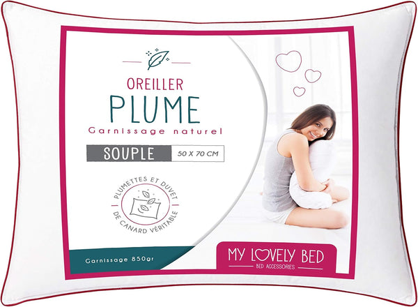 Pernă naturală 50X70 Cm - Umplutură pene și puf - Husă 100% bumbac - Pufoasă și moale - De înaltă calitate - Ultra Comfort - Rectangulară