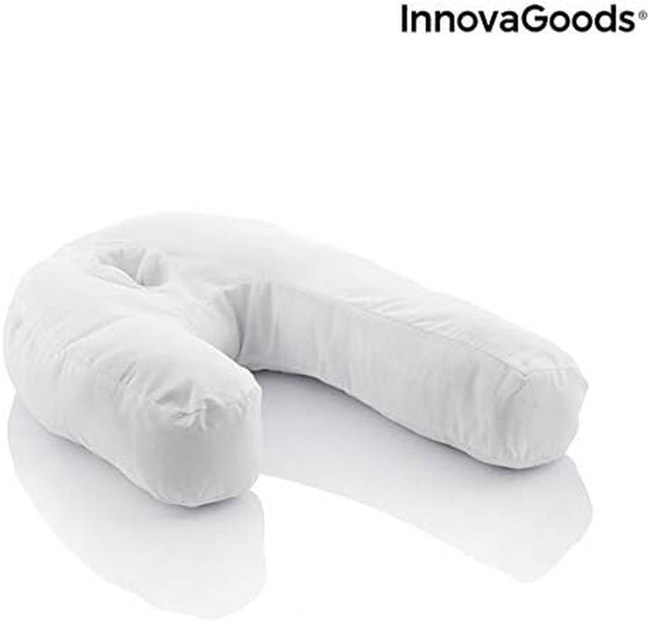 Innovagoods - Pernă ergonomică în formă de U pentru somn lateral, Ideală pentru sarcină, Promovează respirația liniștită, Reduce sforăitul, Bumbac și poliester, Alb, 39 X 57 X 14 Cm