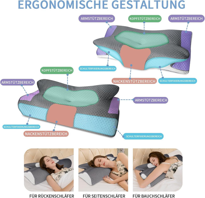 IDEA Pillow Pernă din spumă de memorie, pernă ergonomică Pernă ortopedică Durere de gât, pernă de dormit pentru dureri laterale de spate și abdominale, pernă pentru gât Pernă anti sforăit pentru adulți