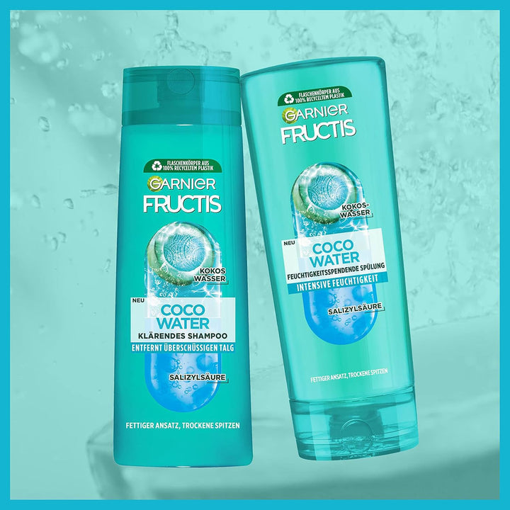 Garnier Klärendes Shampoo Gegen Einen Fettigen Haaransatz Und Trockene Spitzen, Mit Kokoswasser Für Kraftvolles Haar, Fructis Coco Water, 6 X 250 Ml