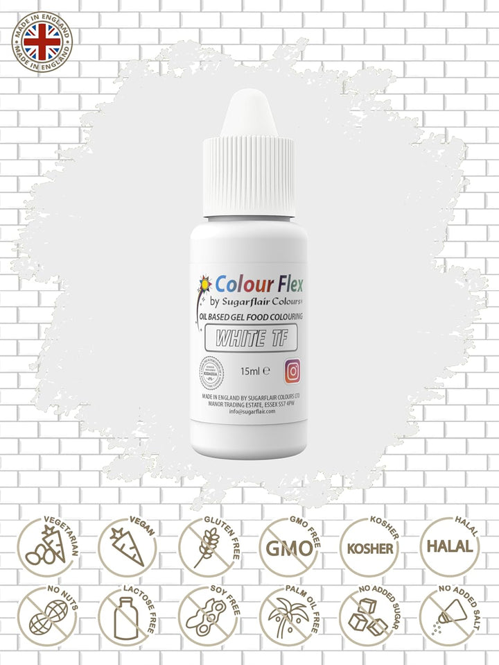 Sugarflair Colourflex Lebensmittelfarbe Auf Ölbasis White, Flüssige Lebensmittel Farbe Hochkonzentriert, Food Coloring Für Buttercreme, Schokolade, Teige, Fondant, Zuckerguss Und Mehr - 15 Ml