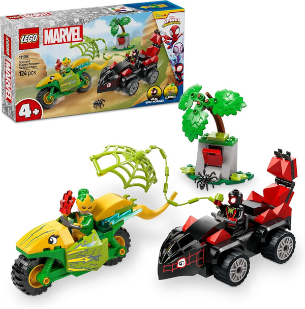 LEGO Marvel Action Fun With Spin And Electro In Their Dino Speedsters, Buildable Superhero Car For Boys And Girls From 4 Years, Hero Set With Toy Car, Spidey And His Super Friends 11198