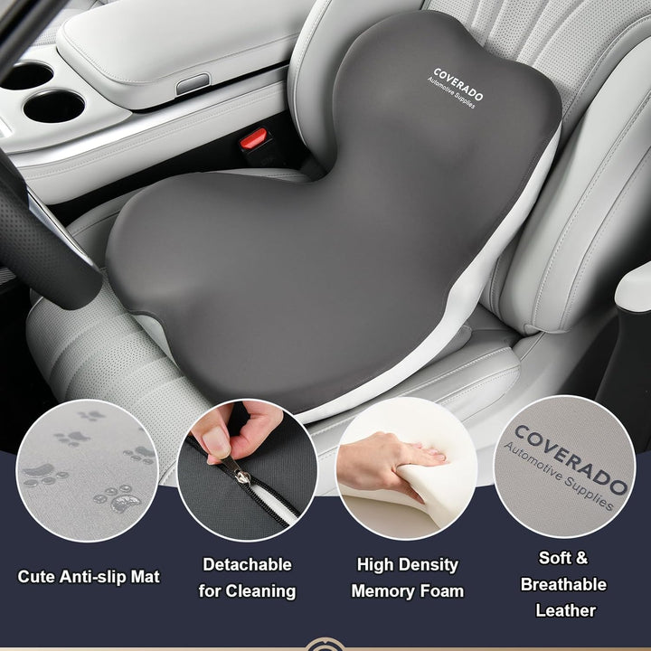 Coverado Pernă de scaun și pernă de susținere lombară O singură bucată pentru scaun de birou și scaun auto, pernă ergonomică de susținere a spatelui din spumă de memorie, pernă de ușurare a durerii sciatice și a spatelui și a tailbone-ului