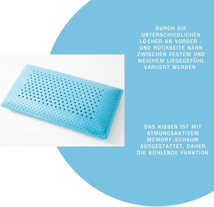 Genius Eazzzy pernă din spumă 40X80 Cm înălțime 10Cm - Pernă de susținere a gâtului cu 2 grade de duritate + spumă de gel de răcire - Pernă de dormit pentru cei care dorm lateral, pe spate și pe stomac împotriva durerilor de gât, poliester